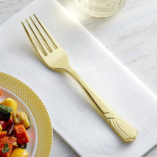 Visions Skyline 7" Elegant Gold Extra Heavy Weight Polystyrene Plastic Fork - 400/Case