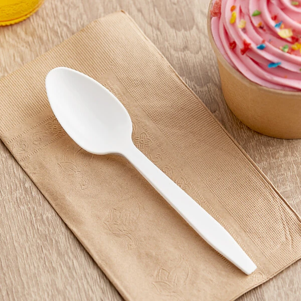 Choice White Heavy Weight Polypropylene Plastic Teaspoon - 100/Pack