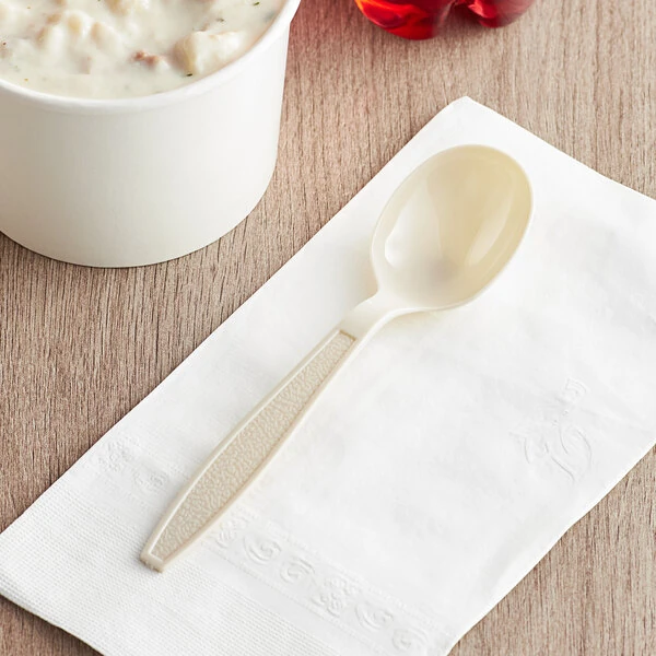 Choice Beige Heavy Weight Polystyrene Plastic Soup Spoon - 100/Pack