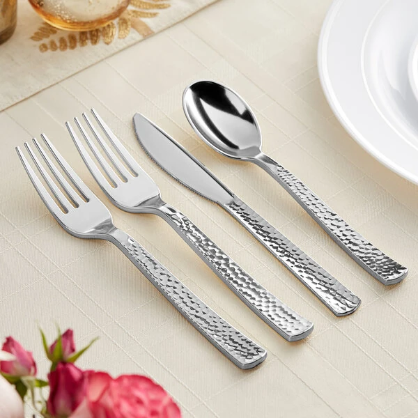 Visions Hammersmith 4-Piece Extra Heavy Weight Silver Plastic Cutlery Set - 50/Pack