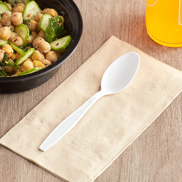 Choice White Heavy Weight Polystyrene Plastic Teaspoon - 100/Pack
