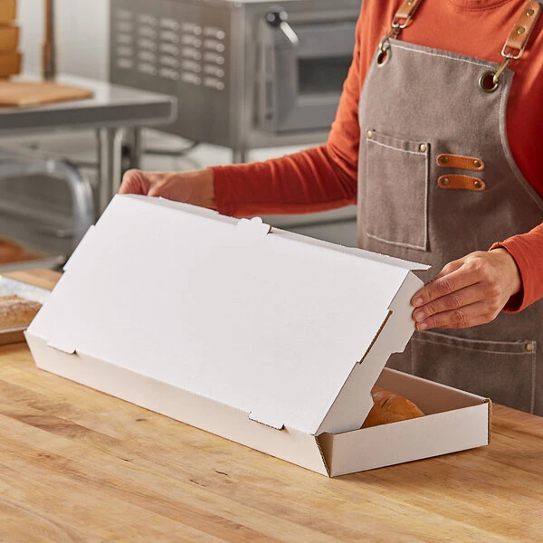 Choice 24" x 8" x 2" White Corrugated Plain Flatbread Box - 50/Bundle