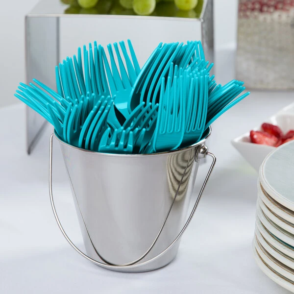 Creative Converting 010617B 7 1/8" Bermuda Blue Disposable Plastic Fork - 288/Case