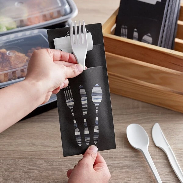 Dinex Black Enjoy Paper Cutlery Caddy with Napkin - 520/Case