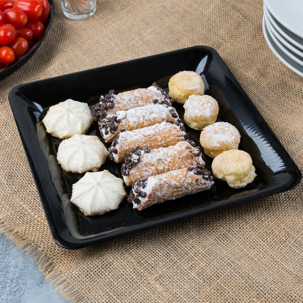 Fineline SQ4010.BK Platter Pleasers 10" x 10" Black Plastic Square Cater Tray - 25/Case