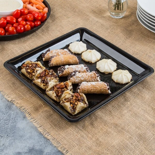 Fineline SQ4212.BK Platter Pleasers 12" x 12" Black Plastic Square Cater Tray - 25/Case