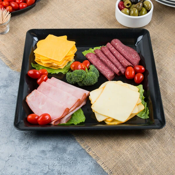 Fineline SQ4414.BK Platter Pleasers 14" x 14" Black Plastic Square Cater Tray - 20/Case