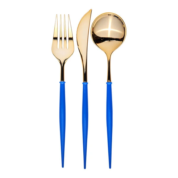 Sophistiplate Bella Gold / China Blue Extra Heavy Weight Plastic Cutlery - 288/Case