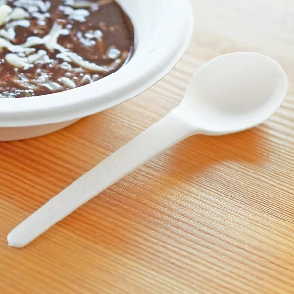 Eco-Products EP-S014 Plantware 6" White Compostable CPLA Plastic Soup Spoon - 1,000/Case