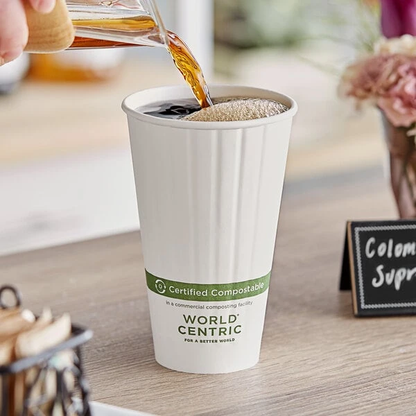 World Centric 16 oz. Double Wall White Compostable Paper Hot Cup - 600/Case