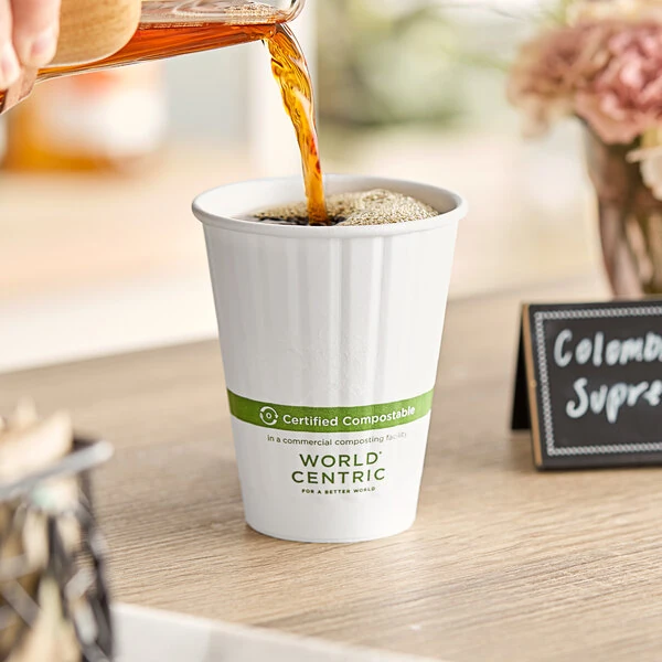 World Centric 8 oz. Double Wall White Compostable Paper Hot Cup - 1,000/Case