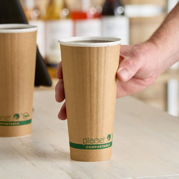 Stalk Market Planet+ 20 oz. Double Wall PLA-Coated Kraft Compostable Paper Hot Cup - 600/Case