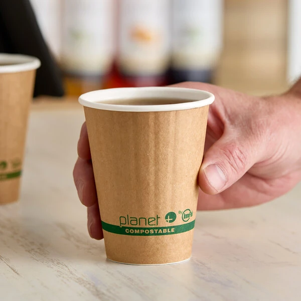 Stalk Market Planet+ 8 oz. Double Wall PLA-Coated Kraft Compostable Paper Hot Cup - 1,000/Case