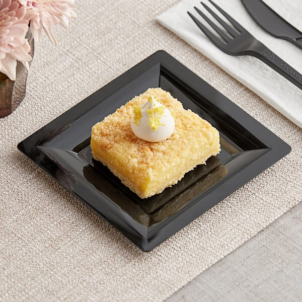 WNA Comet GS5BK 5" Milan Grand Black Square Plastic Dessert Plate - 168/Case