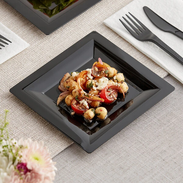 WNA Comet GS65BK 6 1/2" Milan Grand Black Square Plastic Salad Plate - 168/Case