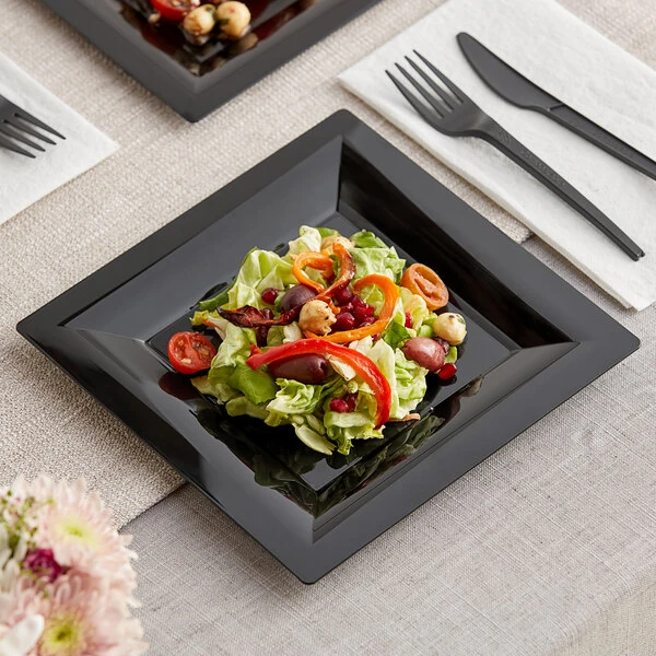 WNA Comet GS8BK 8" Milan Grand Black Square Plastic Lunch Plate - 168/Case