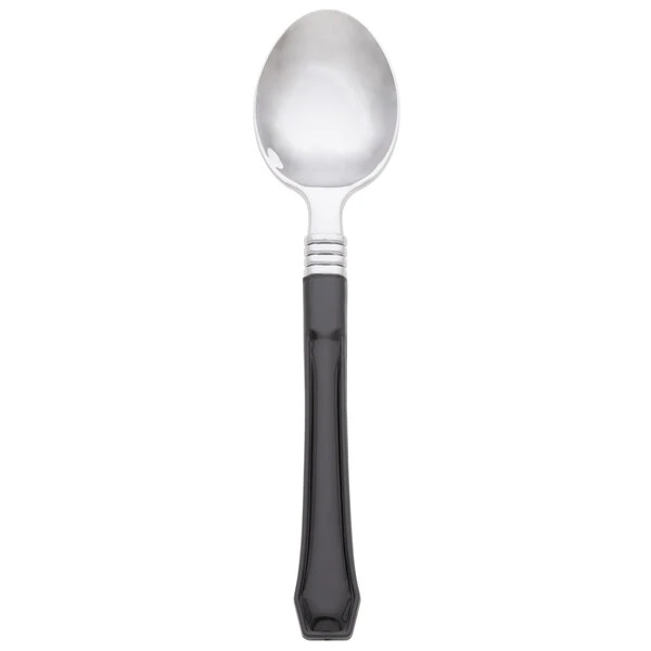 WNA Comet HRFTS480BK Reflections Duet 6 1/2" Stainless Steel Look Extra Heavy Weight Plastic Teaspoon with Black Handle - 480/Case