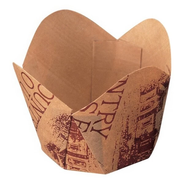 Welcome Home Brands 1 13/16" x 1 13/16" Brown "Country Home" Scalloped Baking Cup - 500/Case