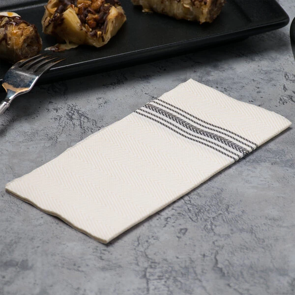 Hoffmaster FP1112 15 1/2" x 15 1/2" FashnPoint® White/Black Dishtowel Print Dinner Napkin - 800/Case