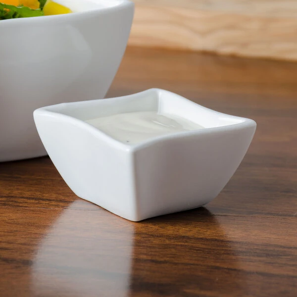 American Metalcraft SQVY3 Squavy 5 oz. White Wave Porcelain Condiment Cup - 6/Case