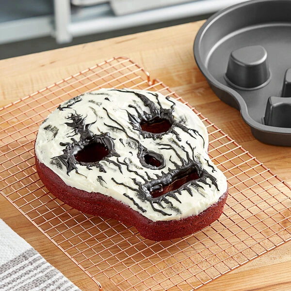 Wilton 12" x 9 1/2" x 1 1/2" Fluted Non-Stick Steel Skull Cake Pan 191003073