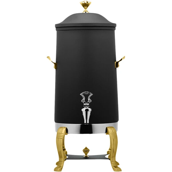 Bon Chef 40003-NERO Aurora 3 Gallon Insulated Nero Finish Stainless Steel Coffee Chafer Urn with Brass Trim