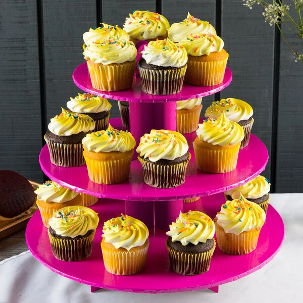 Enjay CS-PINK 3-Tier Disposable Pink Cupcake Treat Stand - 6/Case