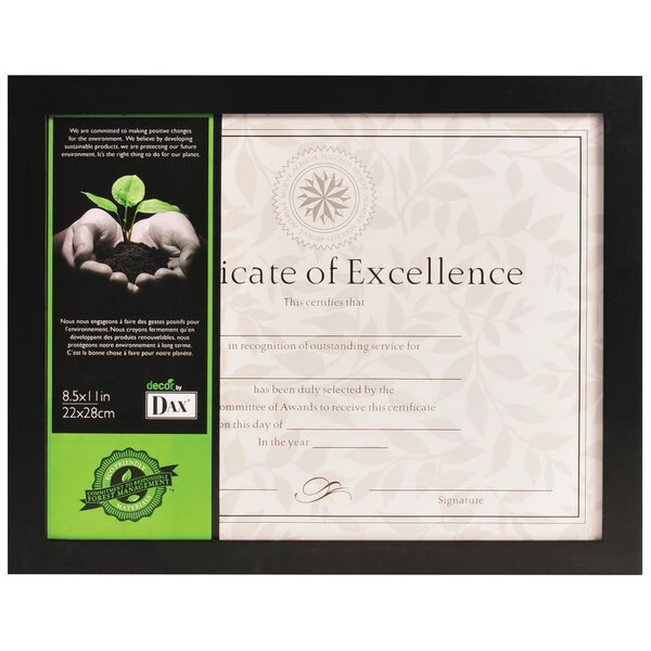 DAX 1826N3T 8 1/2" x 11" Black Solid Wood Photo / Document Frame