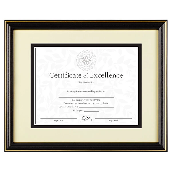 Dax N2709S6T 11" x 14" Black Document Frame with 8 1/2" x 11" Insert and Gold Trim
