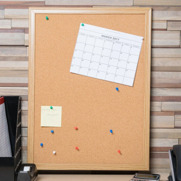 Universal UNV43602 18" x 24" Natural Cork Board with Oak Frame
