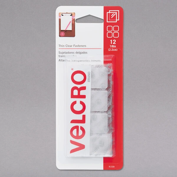 Velcro® 91330 Sticky Back 7/8" Square Hook and Loop Clear Fasteners - 12/Pack