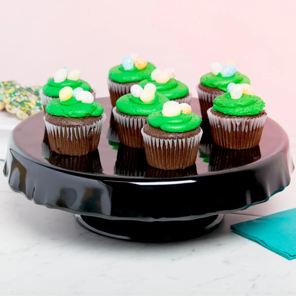 Elite Global Solutions MCP13KT On a Pedestal 12 1/2" x 4" Black Ruffled Edge Melamine Cake Stand