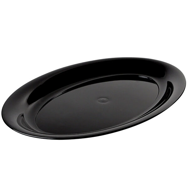 Fineline 485.BK Platter Pleasers 25" x 14 1/2" Black Polystyrene Oval Tray   - 20/Case