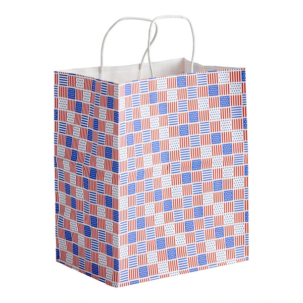 Choice 10" x 6 3/4" x 12" Patriotic USA Print Paper Shopping Bag with Handles - 250/Case