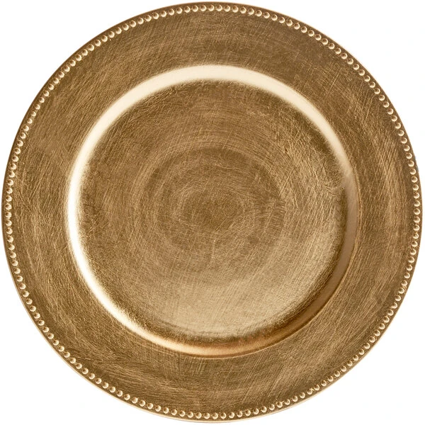 Charge It by Jay 13" Round Gold Beaded Plastic Charger Plate - 12/Pack