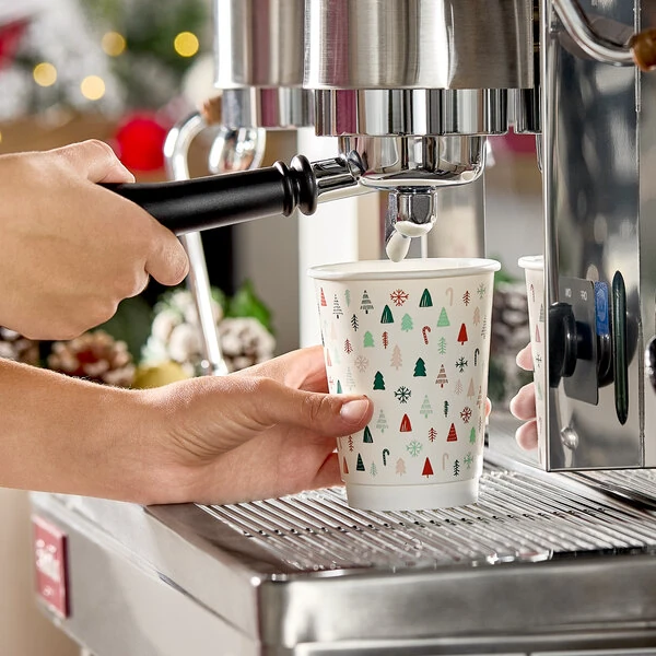 Choice 12 oz. Double Wall Modern Christmas Print Paper Hot Cup - 500/Case