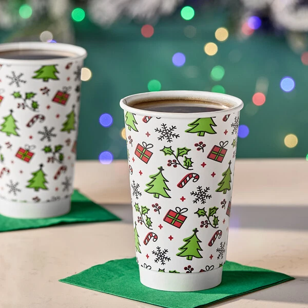 Choice 16 oz. Double Wall Christmas Print Paper Hot Cup - 500/Case