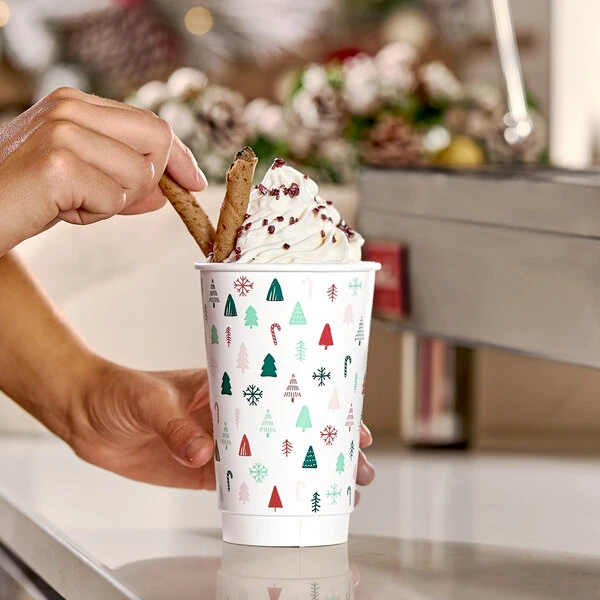 Choice 16 oz. Double Wall Modern Christmas Print Paper Hot Cup - 500/Case