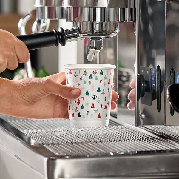 Choice 8 oz. Double Wall Modern Christmas Print Paper Hot Cup - 500/Case