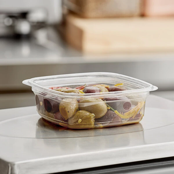 Pactiv Square Recycled PET Deli Container 8 oz. - 960/Case