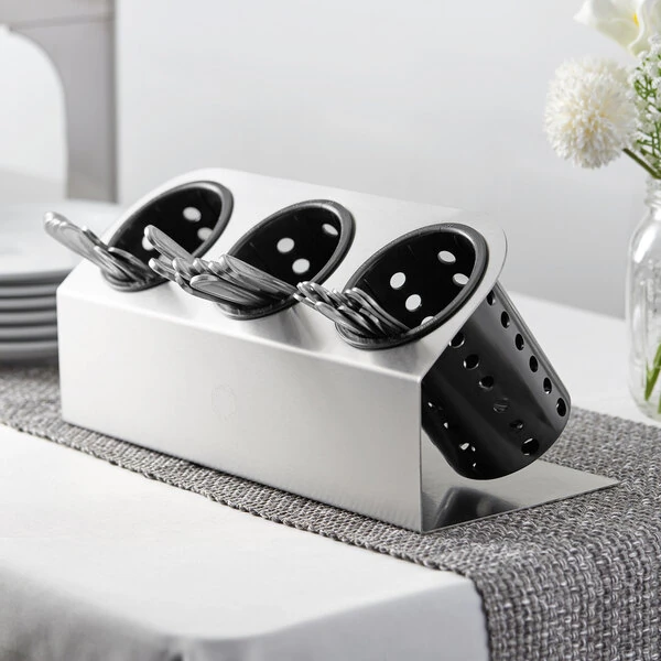 Steril-Sil HKS-3-BLACK Cantilever 3-Cylinder Stainless Steel Flatware Organizer with Black Perforated Plastic Cylinders