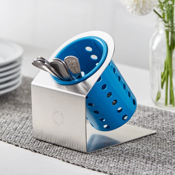 Steril-Sil Cantilever 1-Cylinder Stainless Steel Flatware Organizer with Blue Perforated Plastic Cylinder