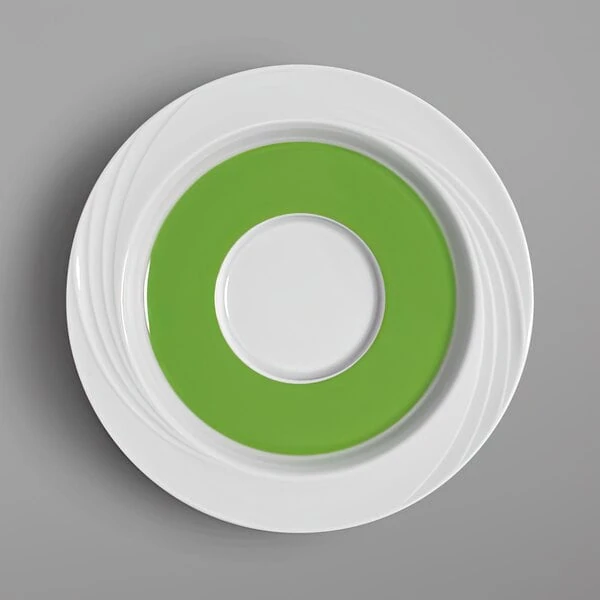Schonwald Donna Senior 6 5/8" Continental White and Light Green Porcelain Special Saucer - 12/Case
