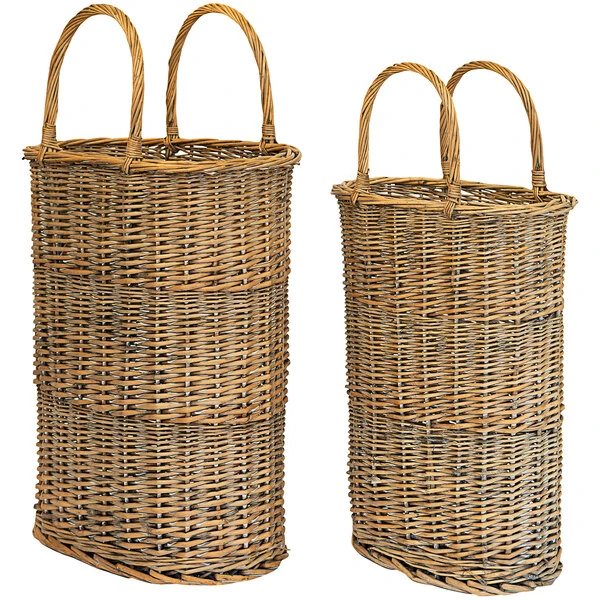 Kalalou 2-Piece Woven Wicker Oval Display Basket Set with Handles CLAN1077