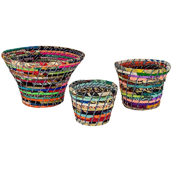 Kalalou 3-Piece Multicolor Woven Kantha Display Basket Set NVEE1024