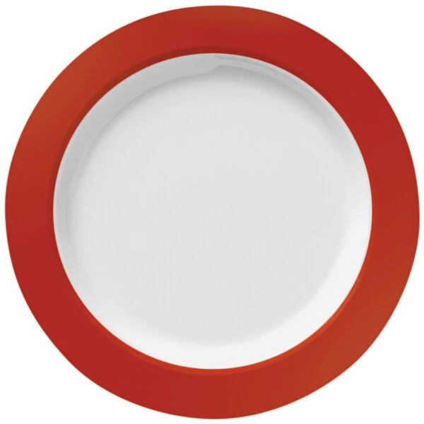 Libbey Basics 10" Bright White Medium Rim Melamine Plate with Red Band - 12/Case