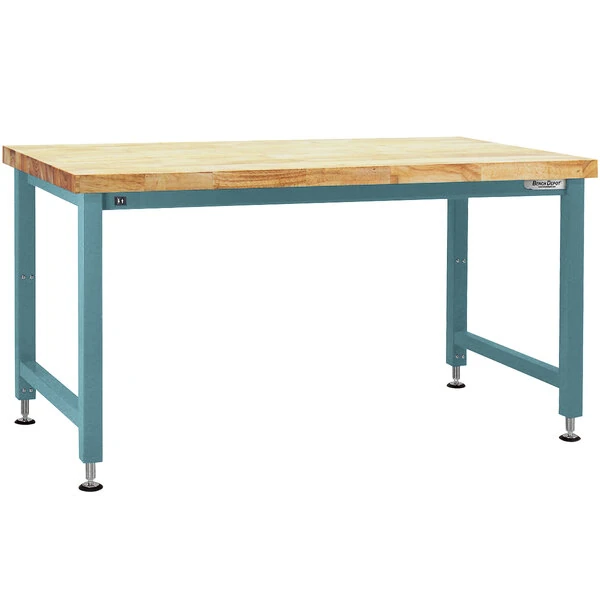 BenchPro Adams Series 36" x 72" Butcherblock Wood Top Adjustable Hydraulic Workbench with Light Blue Frame AEWS3672