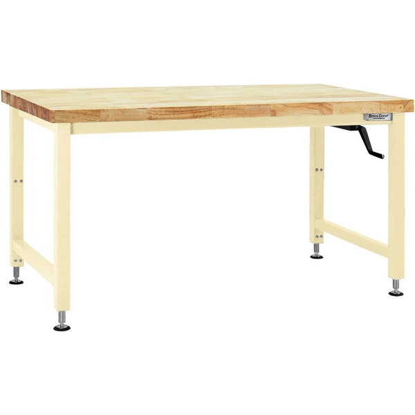 BenchPro Adams Series 36" x 72" Butcherblock Wood Top Adjustable Crank Workbench with Beige Frame AMWS3672