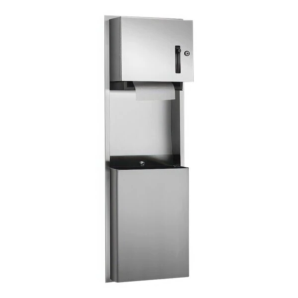 American Specialties, Inc. Traditional 10-046924 Recessed Lever-Operated Roll Paper Towel Dispenser with 12 Gallon Waste Receptacle