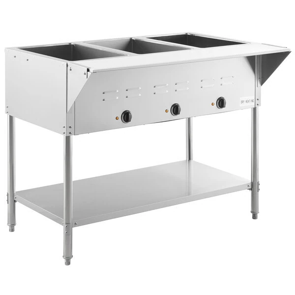 Avantco STE-3S Three Pan Open Well Electric Steam Table with Undershelf - 120V, 1500W - Outlet